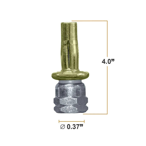 Front view of Sammys 8153922 XP Three Eighths Inch Screw Vertical Expandable Threaded Rod Anchor with dimensions displayed.