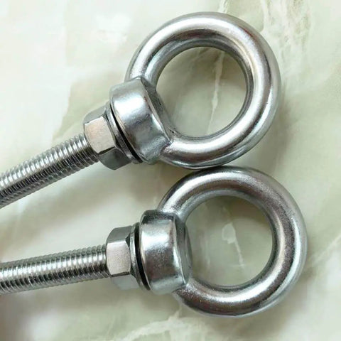 Close-up of Beefy M8 Stainless Steel Shoulder Eye Bolts, 4 Pack, Heavy Duty Eye Bolts with Washers and Nuts, Long Shank, 100mm Thread Length