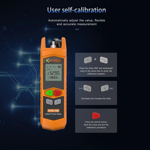 Komshine KLT-12E orange optical fiber loss tester kit with KPM-11 power meter, OLS and VFL, 1 m jump cable