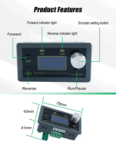 Product features of Stepper Motor Driver Controller For NEMA 17 23 34, 6.6A DC 10 30V TTL Serial With Display and controls shown