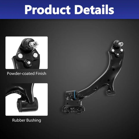 Close-up of bolt-on control arm from 12 Piece Control Arm Replacement Kit With Ball Joint Tie Rod Boots And Sway Bar End Links For Honda CRV 2007 2011 Bolt On Suspension Upgrade Direct Fit Top Notch All In One Kit showing powder-coated finish and rubber bushing.