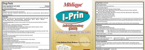 I-Prin ibuprofen 200mg NSAID packaging with drug facts and dosage instructions