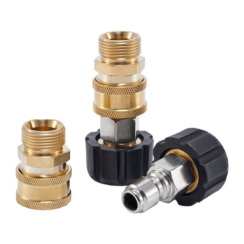 Raincovo brass pressure washer quick-connect fittings, M22 14mm to 3/8 in hose adapter, set of 4