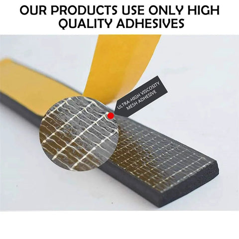 Close-up view of Weather Stripping Foam Tape 2 Pack 1 Inch Wide And Three Quarter Inch Thick With Adhesive For Doors showing mesh adhesive.