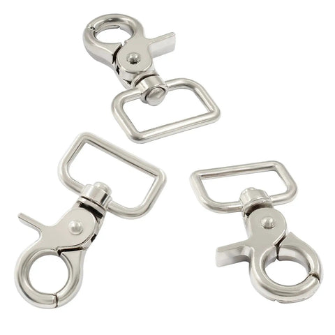10 Pack Swivel Snap Hooks Set Heavy Duty Trigger Clips For Key Chains Leashes, front view, zinc alloy, silver finish