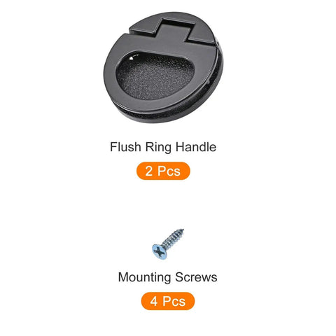 2 Pack Zinc Alloy Flush Ring Pull Handles 43.5mm OD x 7mm Deep with Screws Black Slam Latch with mounting screws