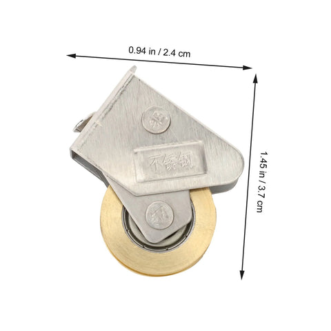 Heavy Duty Door And Window Bearing Pulley Roller Assembly Two Pack For Sliding Tracks, side view, metal and brass construction