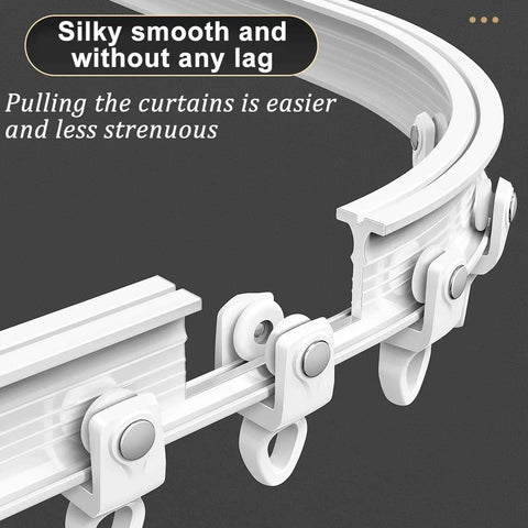 Close-up of a white Heavy Duty Double Curtain Track System With Silent Roller Curved Ceiling Rail showing rollers and smooth bendable rail.