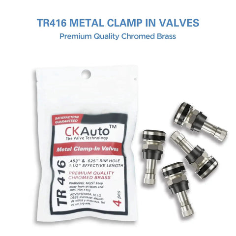 Image showing 4 Pack TR416 Metal Valve Stems For Outer Mount Rim Holes Fits 0.453 Inch And 0.625 Inch, 1.5 Inch Length