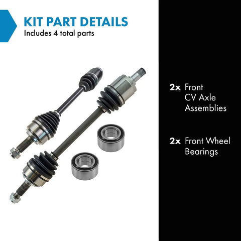 Four Piece Front CV Axle Assemblies And Front Wheel Bearings Kit For 2002 To 2006 Honda CR V Replacement Set