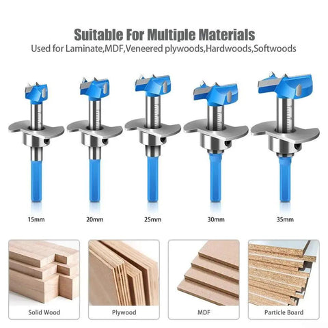 Carbide Hinge Boring Bit Set For Accurate Drilling In Laminate Plywood Hardwoods And Softwoods With Multi Drill Compatibility