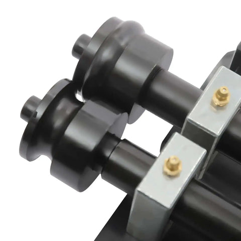 Close-up of Sheet Metal Bead Roller Machine 12 Inch Gear Drive Bench Manual Pro Grade Heavy Duty Kit With Six Dies showing rollers and dies