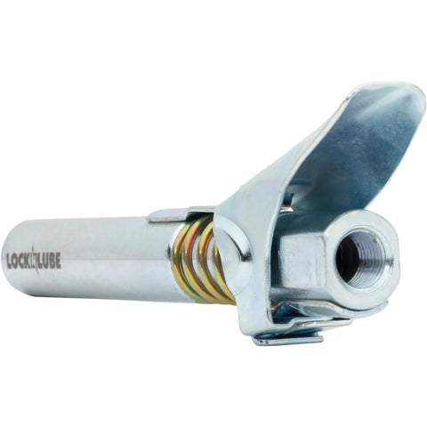 LockNLube XL grease gun coupler, chrome-plated metal, lever action, universal fit