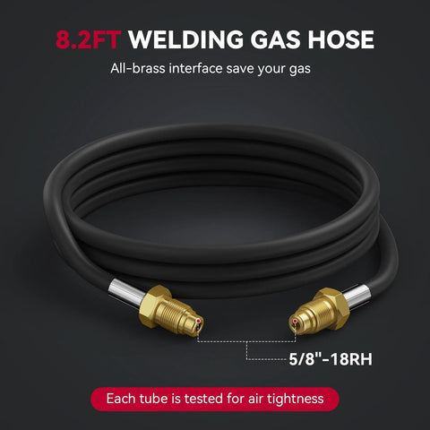 ARCCAPTAIN welding gas hose, 8.2 ft black rubber with brass 5/8-18RH fittings, all-brass interface