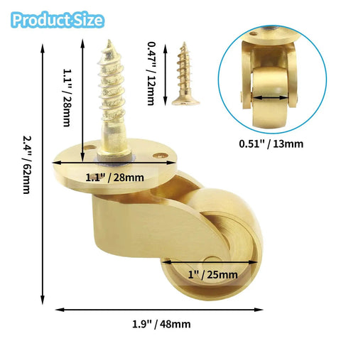 4 Pcs Universal Stem Casters Brass Castor Heavy Duty 360 Degree Rotation Swivel Wheels For Furniture Trunk Box Sofa Trolley