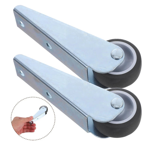 Close-up of 2-Pack Sliding Door Bottom Wheels with Rubber Casters, metal and rubber construction for doors.