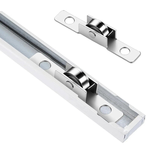 Pack Of 12 Push Pull Sliding Window Rollers Three Eighths Inch Metal Wheel With Axle For Sliding Doors And Windows Universal Window Pulley Single Roller For Cabinets Doors And DIY Projects Easy Assembly With 30mm Hole Spacing shown in track