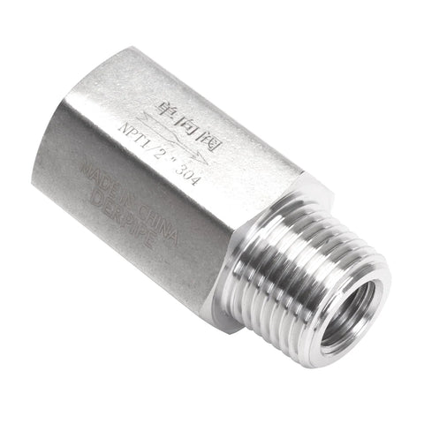 DERPIPE air check valve, 1/2 in NPT female to male, stainless steel hex body for air systems