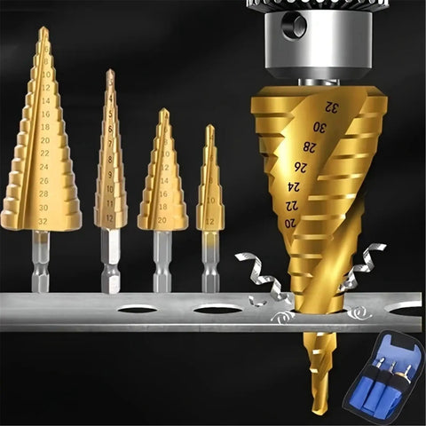 3-Piece Titanium Coated HSS Step Drill Bits Set For Precise Wood And Metal Drilling, High Efficiency And Versatility For DIY Projects