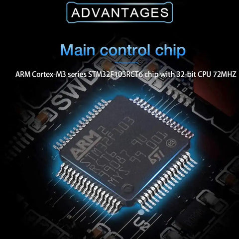 Close-up of ARM Cortex-M3 control chip on Silent 32Bit SKR Mini E3 V2 Control Board With TMC2209 UART Drivers For Ender 3.