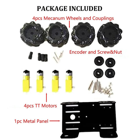 4WD Mecanum Wheel Car Chassis Kit With TT Motors And Remote Control Omnidirectional 60mm Wheels For Arduino parts overview