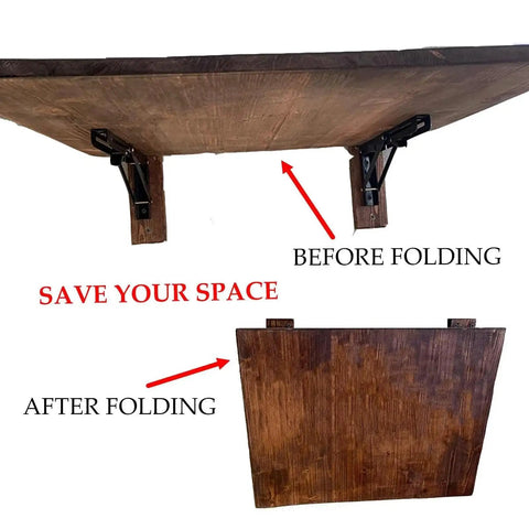 Heavy Duty 14 Inch Folding Shelf Brackets With 440 Lb Max Load for wall mounted shelves before and after folding view