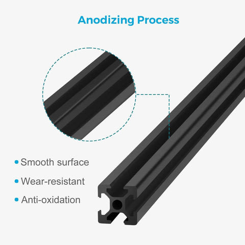 Close-up of black anodized 48 Inch T Slot 2020 Aluminum Extrusion Profile for 3D Printer and CNC DIY with smooth surface