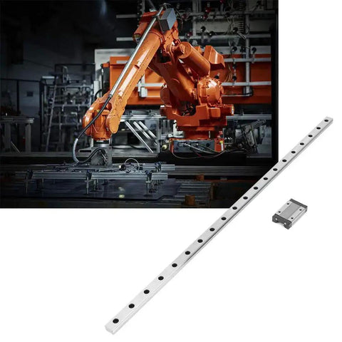 MGN12H Black Miniature Linear Rail Guide 12mm Width with Slide Block beside industrial robot arm in factory