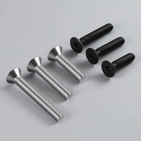 6 pcs 1/4-20 x 1-1/4 in countersunk socket head bolts, 3 stainless steel and 3 black oxide finish, full thread, hex drive