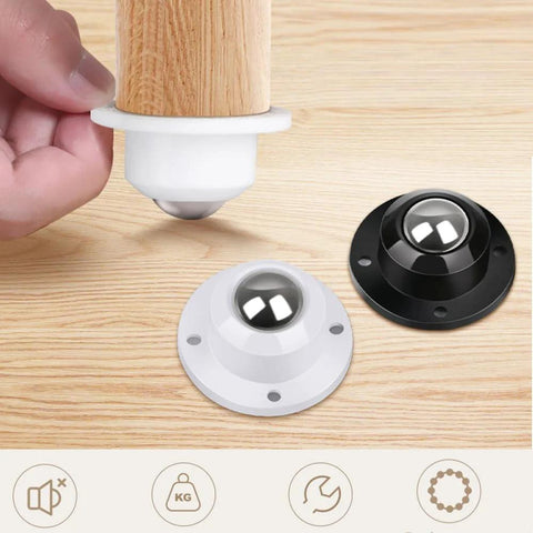 Self Adhesive Caster Wheels 0.8 Inch Low Profile 360 Degree Swivel for Furniture, white and black casters on wood surface