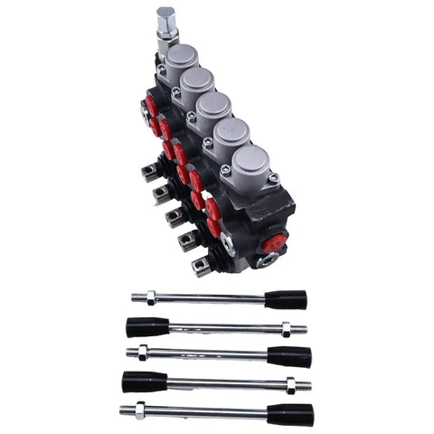 Five Spool Open Center Hydraulic Directional Valve 13 GPM 3600 PSI Double Acting With Spring Center Neutral For Tractors Loaders And Log Splitters