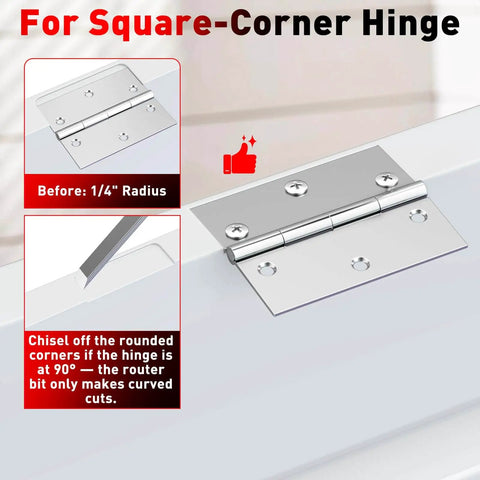 Pro Grade 6061 Aluminum Door Hinge Template Kit installed on door for square-corner hinge with precision machined anodized template.