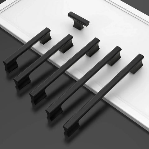 Matte Black Cabinet Pulls Set 10 Pack 5 Inch 128mm Center To Center Kitchen Cabinet Handles displayed on white background