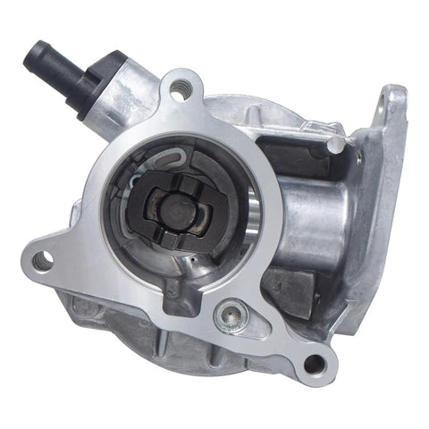 Brake vacuum pump with aluminum housing, circular mounting flange and black inlet fitting.