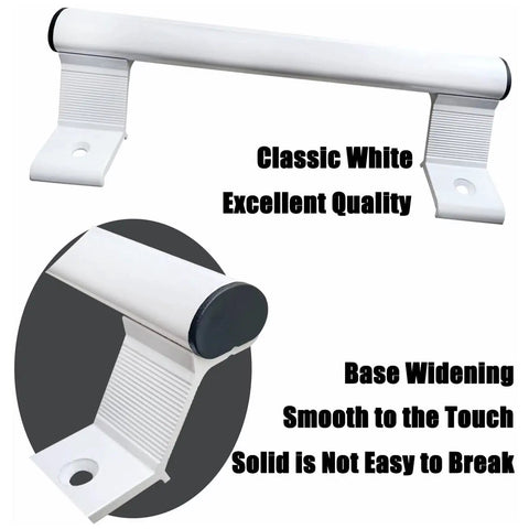 Two Pack 8 Inch Aluminum Sliding Door Handle Set In White, showcasing white alloy handles for patio and bathroom, smooth operation