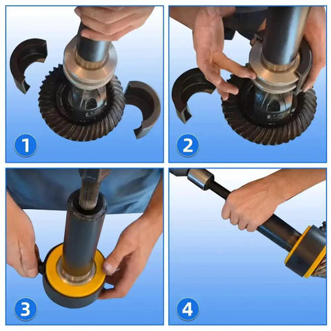 Process of using Clamshell Carrier And Pinion Bearing Puller For BW78 Dana 30 40 44 60 70 80 GM 14 And Ford 8.8 9.75 10.25 Inch Bearings