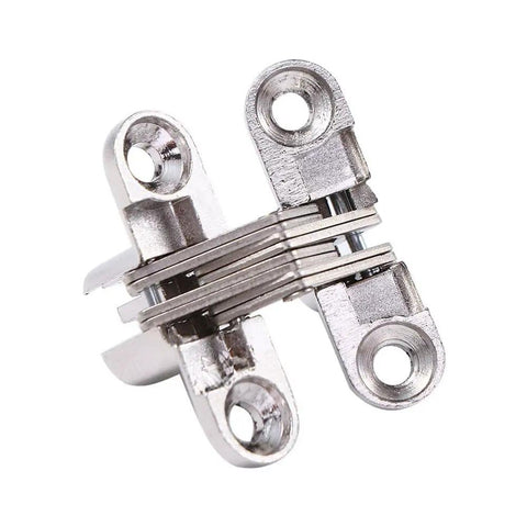 Hidden Cross Hinges For Doors 4 Pack 180 Degree Opening Stainless Steel Satin Finish Invisible Gate Hinges For Folding Doors Cabinets Chests And Wooden Boxes Vctitil, close-up view