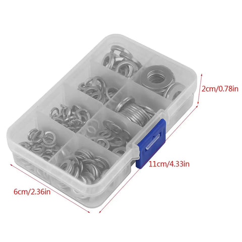 200 Piece Stainless Steel Flat And Spring Washer Set With Box For M5 M6 M8 M10 Heavy Duty Lock Washers Kit in plastic case