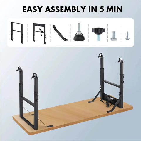 19.6-in depth workbench frame with adjustable height (28.5–33.8 in) and four locking caster wheels