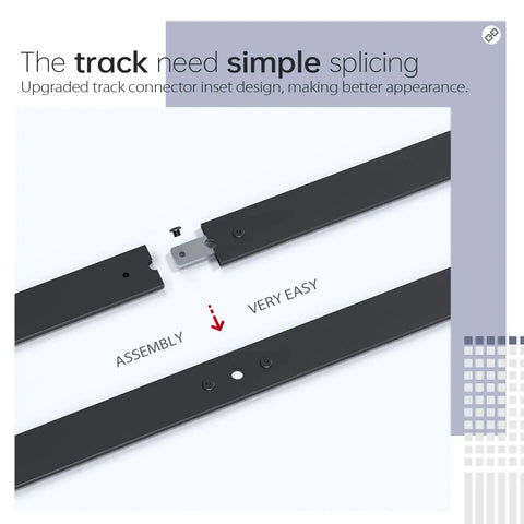 Close-up view of assembly process for 64 Inch Bifold Barn Door Hardware Track Kit For Four 15 Inch Closet Doors, black finish