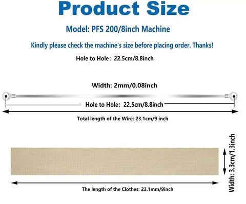 Diagram showing dimensions of 8 Inch Heat Sealer Replacement Strips With Teflon Tape And Heating Element Kit, 2mm thick, 200mm length, 6 Pack.