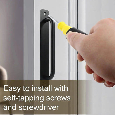 2 Pack Black Aluminum Barn Door Handles With 5 Inch Center Hole Sliding Closet Door Pulls being installed with screwdriver