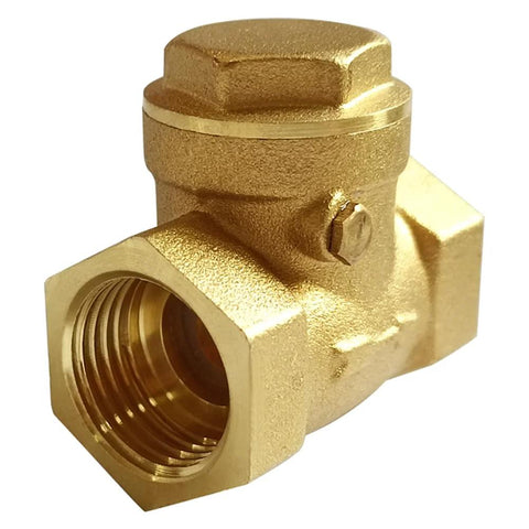Brass 1/2 in horizontal swing check valve with female threaded inlet, non-return to prevent back-flow.