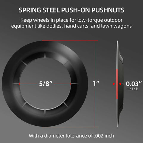 Eight Pack Spring Steel Push-On Push Nuts For Dolly Wheels Fits Five Eighths Inch Dolly Axle Rods With Oiled Phosphate Finish