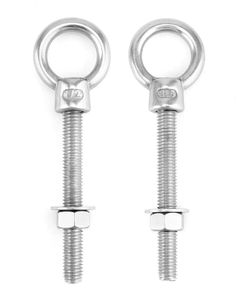 316 Stainless Steel Shoulder Eye Bolt Set Half Inch By Four Inch Marine Grade Eyebolts With Nuts Rust Resistant