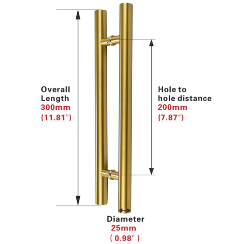 Gold 12 Inch H Shaped Sliding Barn Door Handle In 304 Stainless Steel, Double Sided Glass Door Handle With Push Pull Design For Shower And Interior Doors