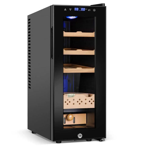 35L Temperature And Humidity Controlled Cooler Cabinet With Spanish Cedar Shelves And Safety Lock, 300 Count Capacity, Digital Touch Panel