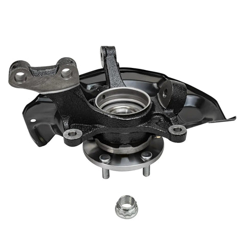 Front Two Piece Steering Knuckles and Wheel Hub Bearings Replacement Kit for Lexus RX330 RX350 RX400h and Toyota Highlander Hybrid 2004-2009 OEM-Grade Includes Two Knuckles, showing a single knuckle with hub bearing and nut.