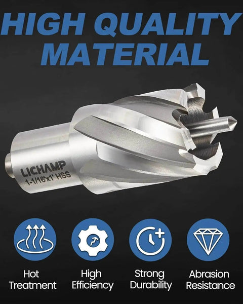 Annular Cutter Set For Mag Drill Boss Style Power With M2 HSS Bits, 6-Piece Range From 1/2 To 1-1/16 Inch, Lichamp cutter close-up