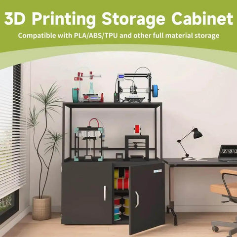 Beefy 300L Filament Storage Cabinet With Dehumidifier For 3D Printing, Airtight Seal Keeps PLA ABS TPU Dry, Black cabinet in office setting